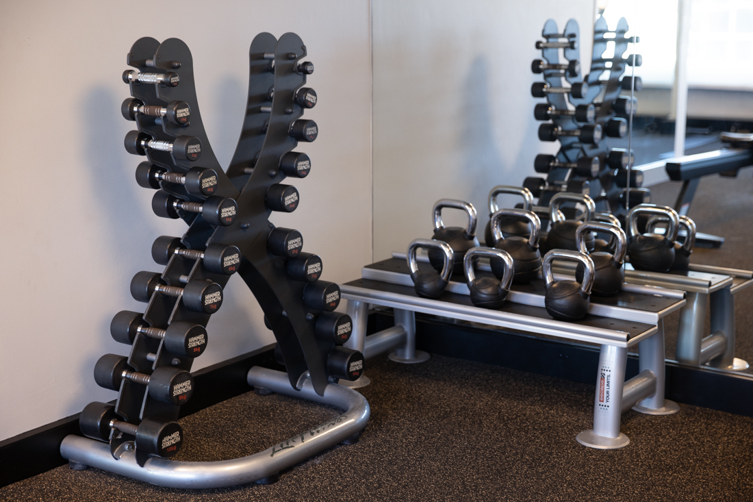 Free weights in hotel gym